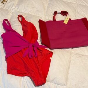 Summersalt Woman’s One-Piece Swimsuit and tote bundle. Size 10 long torso